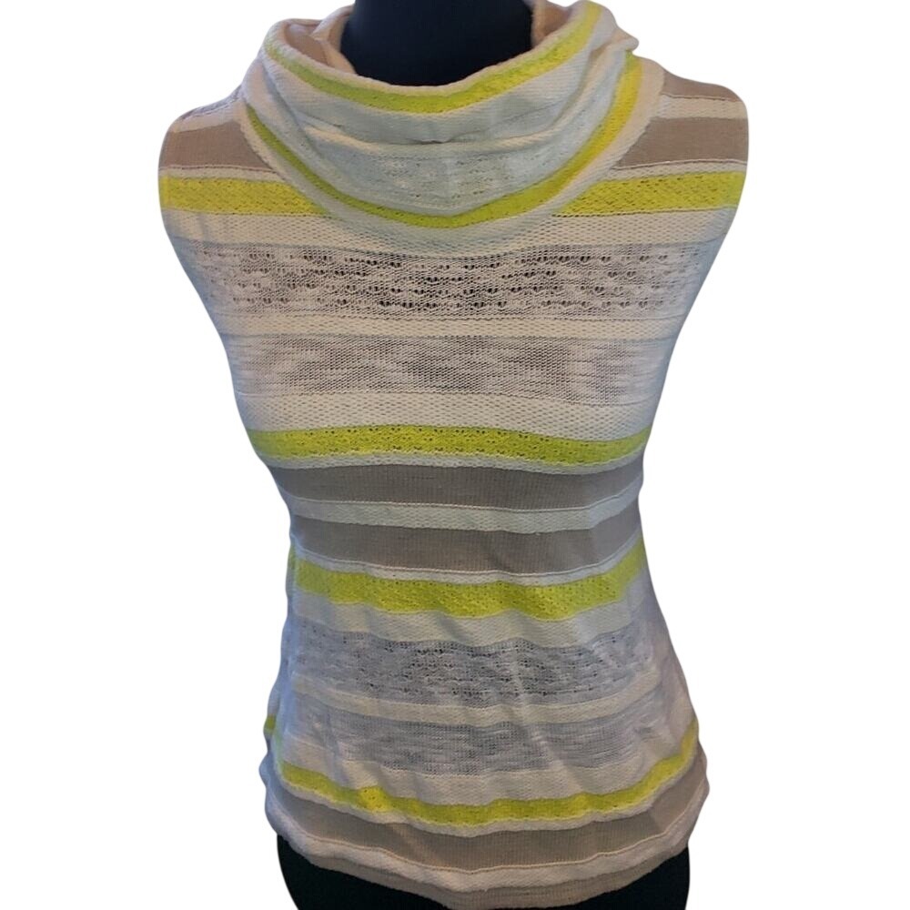 Dolan Left Coast Collection Neon Yellow Striped Cowl Neck Knit Top Small